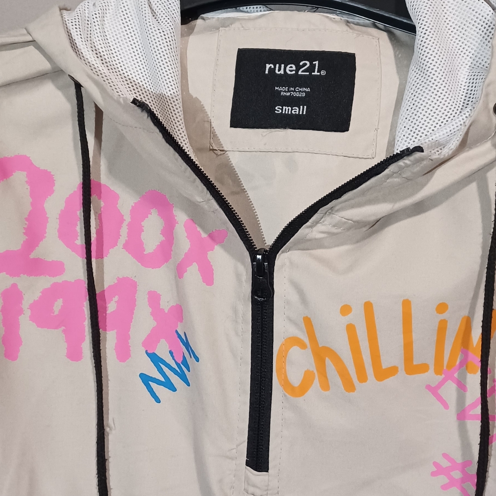 Rue21 Tan Hoodie with Bold Graphics Size Small